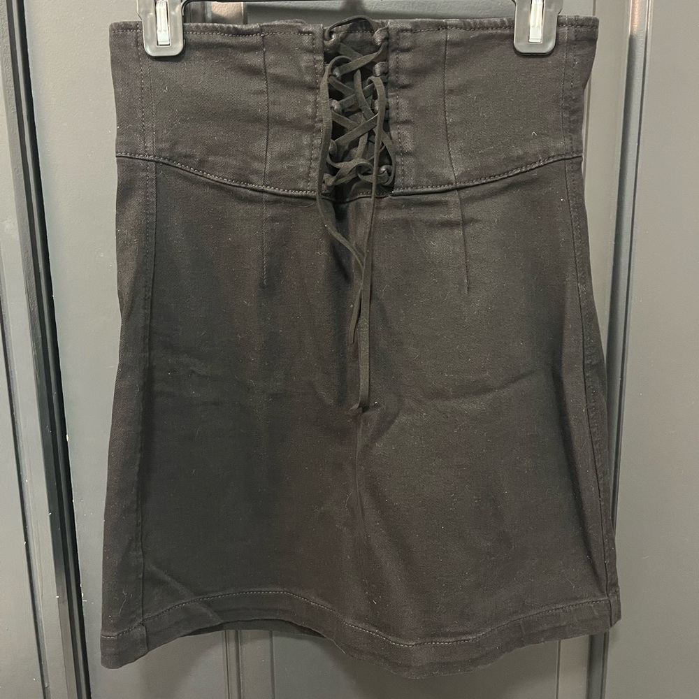 Black lace up skirt